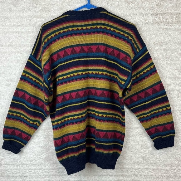 Vintage BRITISH WOOL NATURALLY Striped Button Up Cardigan Fair Isle Large Yellow - Picture 10 of 14